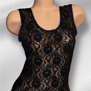 Cinema etoile Chic Black Floral Lace Tank Top Medium